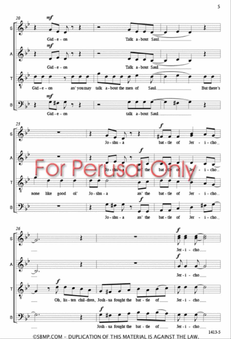 Joshua Fought the Battle of Jericho - SATB a cappella Octavo 4-Part scores gallery preview page 4