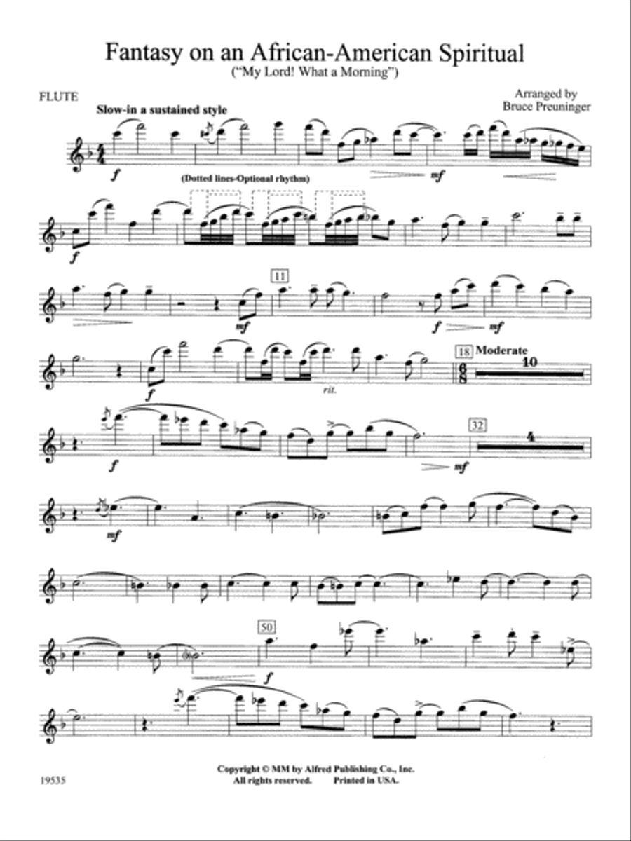 Fantasy on an African-American Spiritual: Flute Concert Band scores gallery preview page 1
