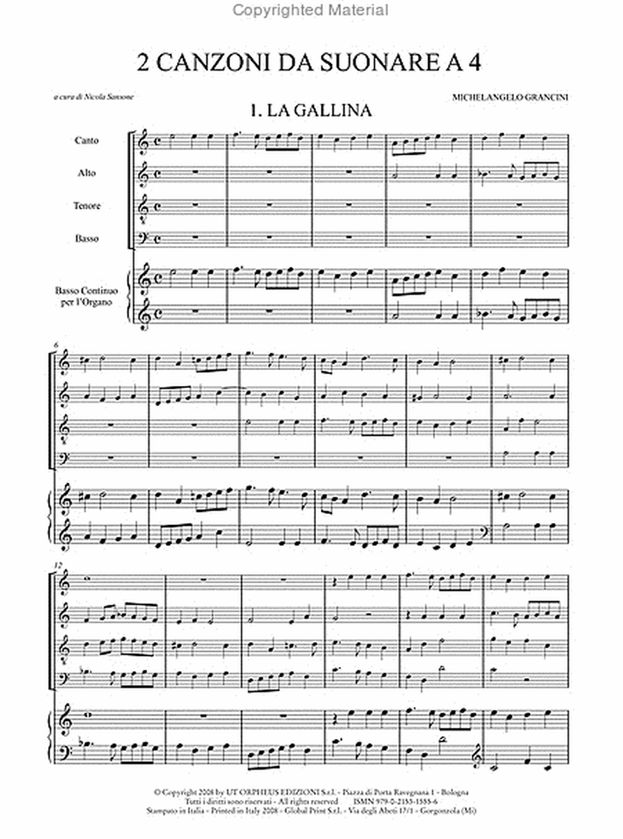 La Gallina - La Bariola. 2 Canzoni da suonare a 4 (from "Sacri fiori concertati" Op. 6, Milano 1631)