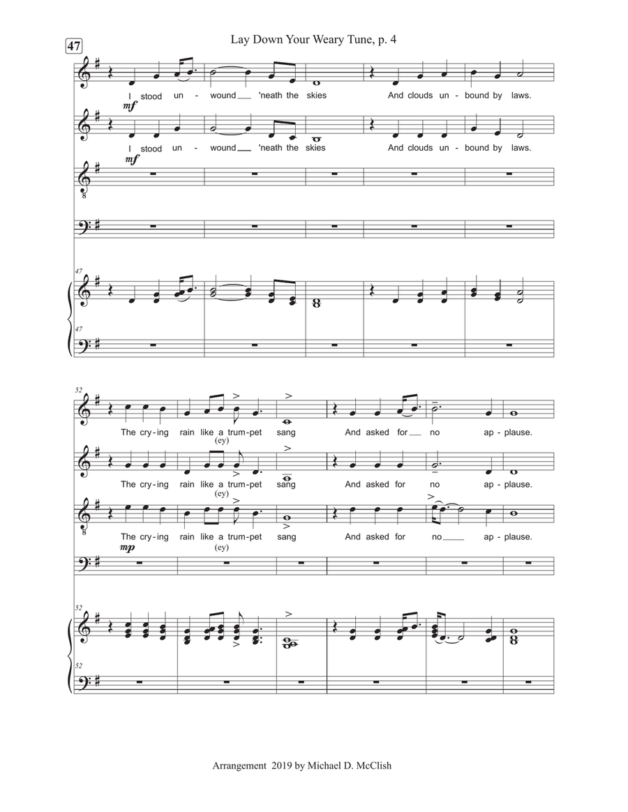 Lay Down Your Weary Tune 4-Part scores gallery preview page 4