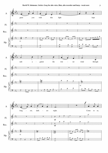 David Warin Solomons: Solstice Song for alto (medium) voice, flute, alto recorder and harp