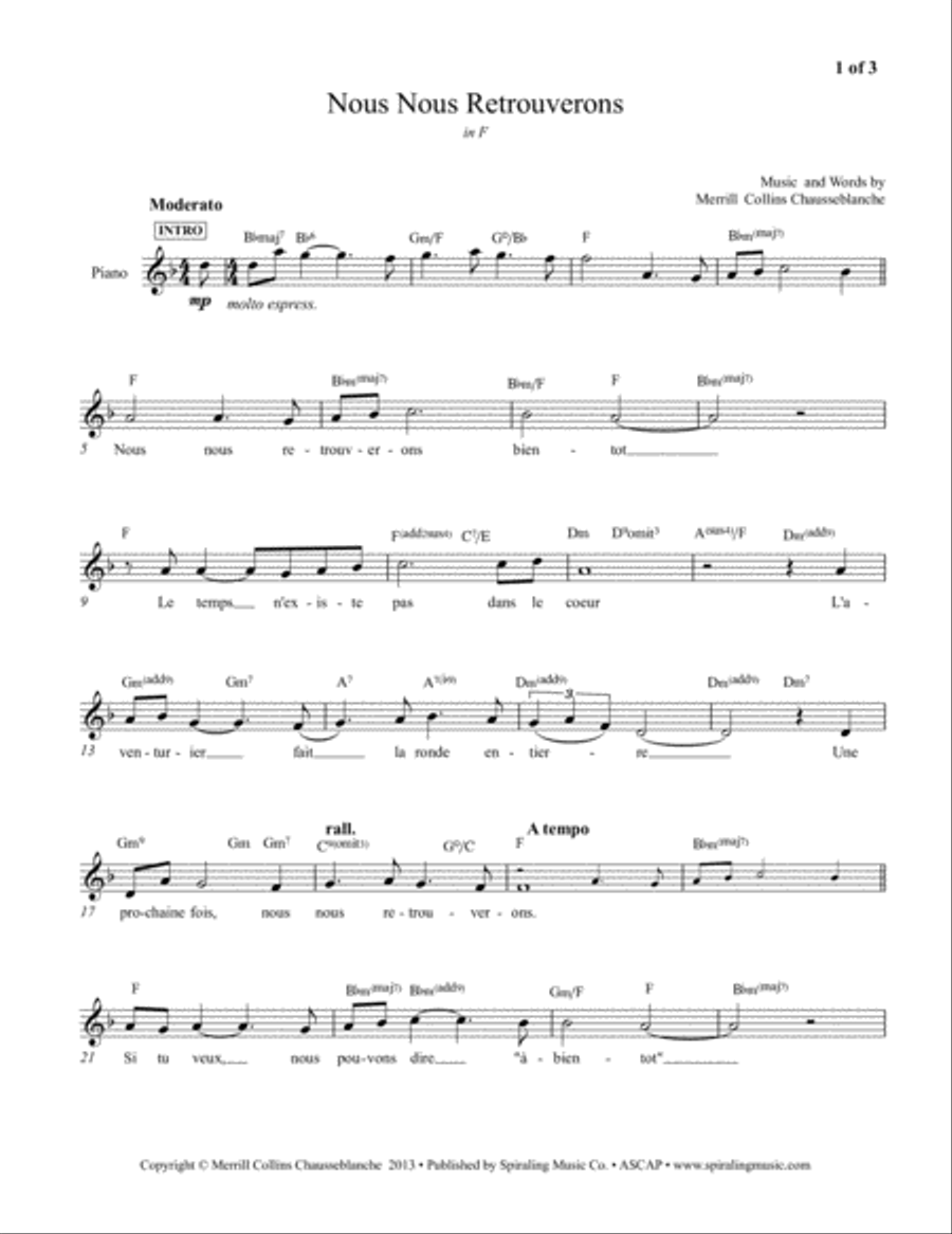 Nous Nous Retrouverons in F Voice scores gallery preview page 1