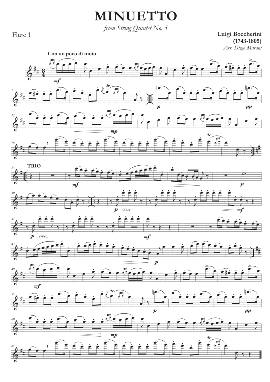 Boccherini's Minuet for Flute Quartet Flute Quartet scores gallery preview page 1
