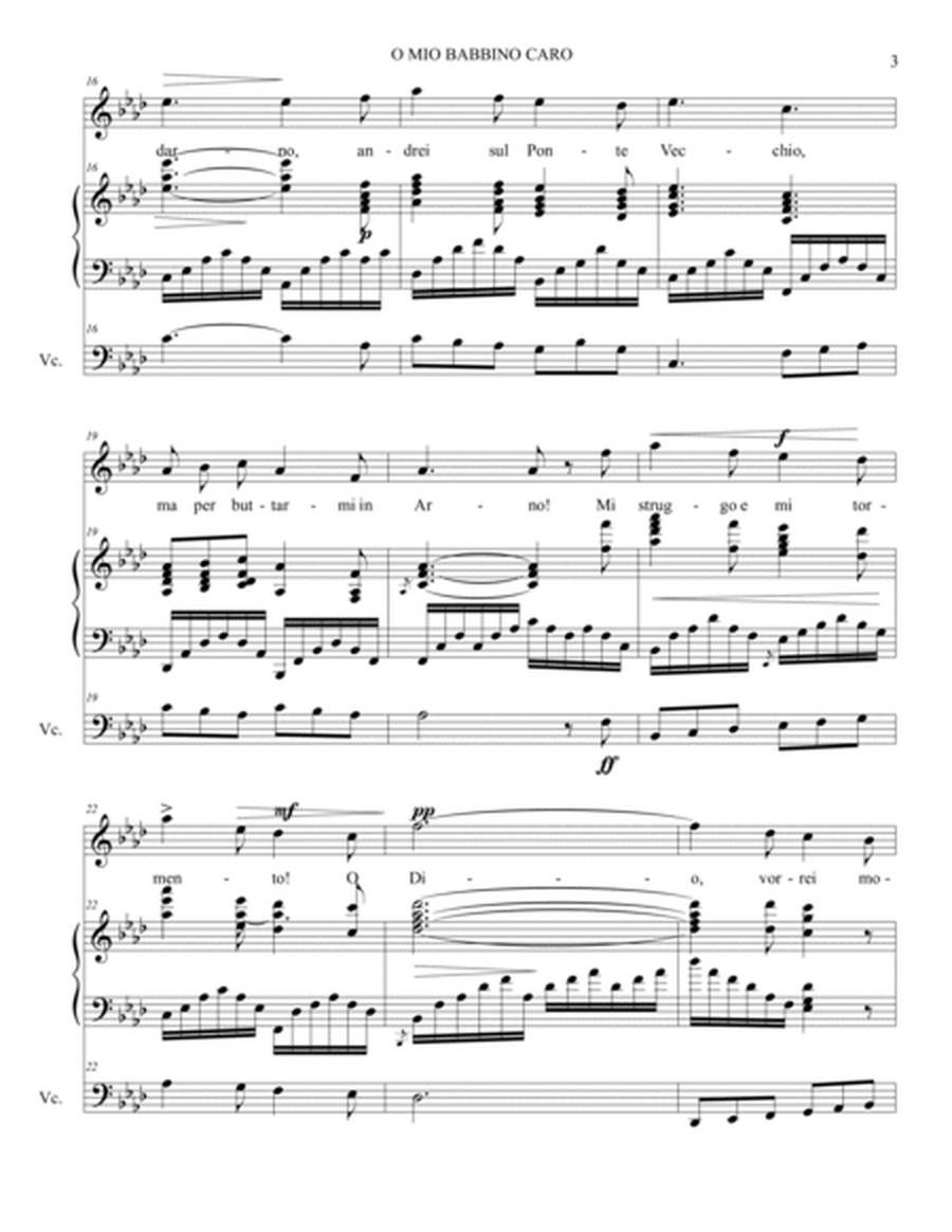 O MIO BABBINO CARO - Puccini - Arr. for Tenor, Piano and (ad libitum) Cello - With Cello part image number null