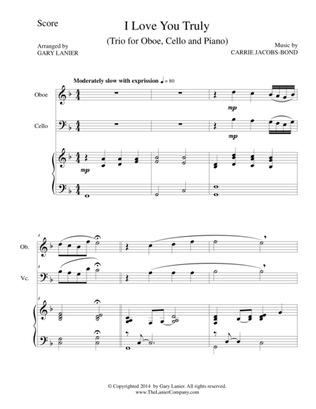 I LOVE YOU TRULY (Trio – Oboe, Cello, and Piano with Score and Parts)
