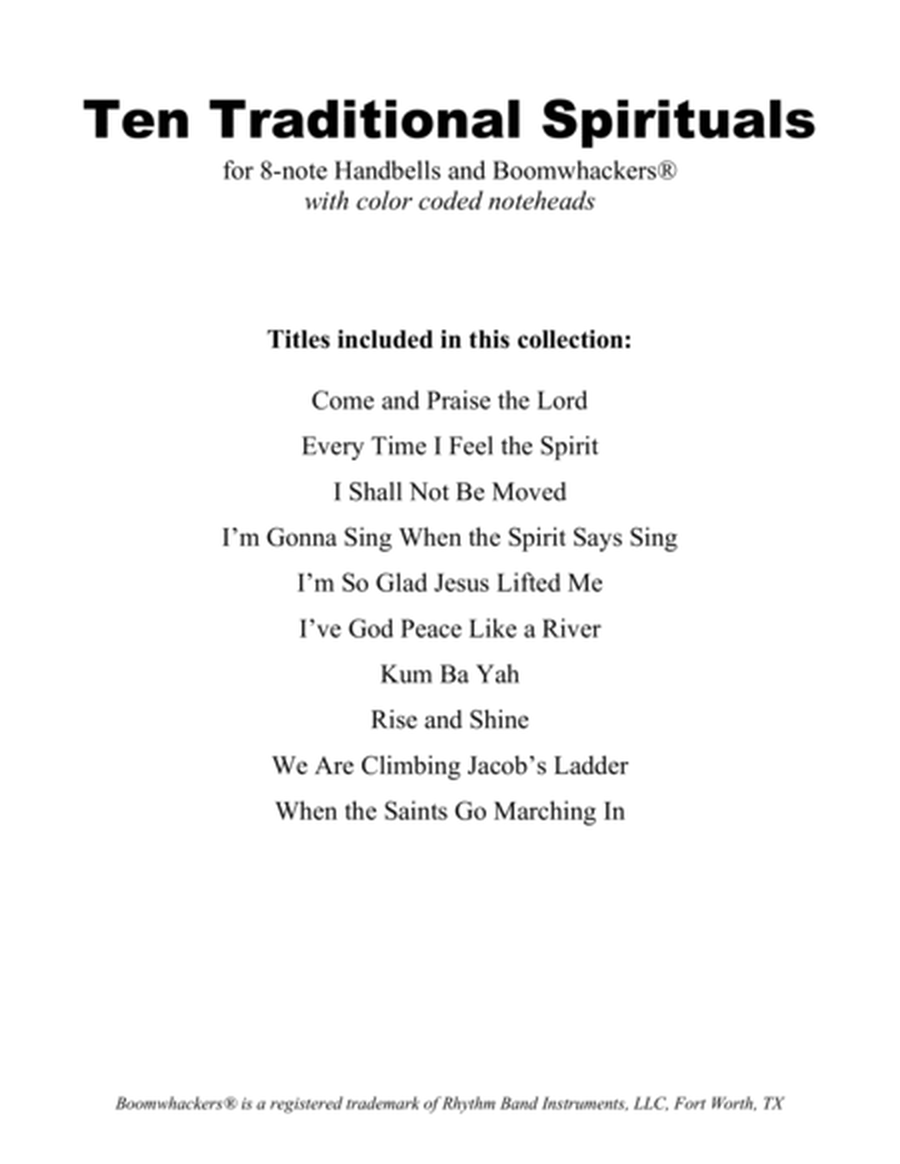 Ten Traditional Spirituals (for 8-note Bells and Boomwhackers with Color Coded Notes) image number null