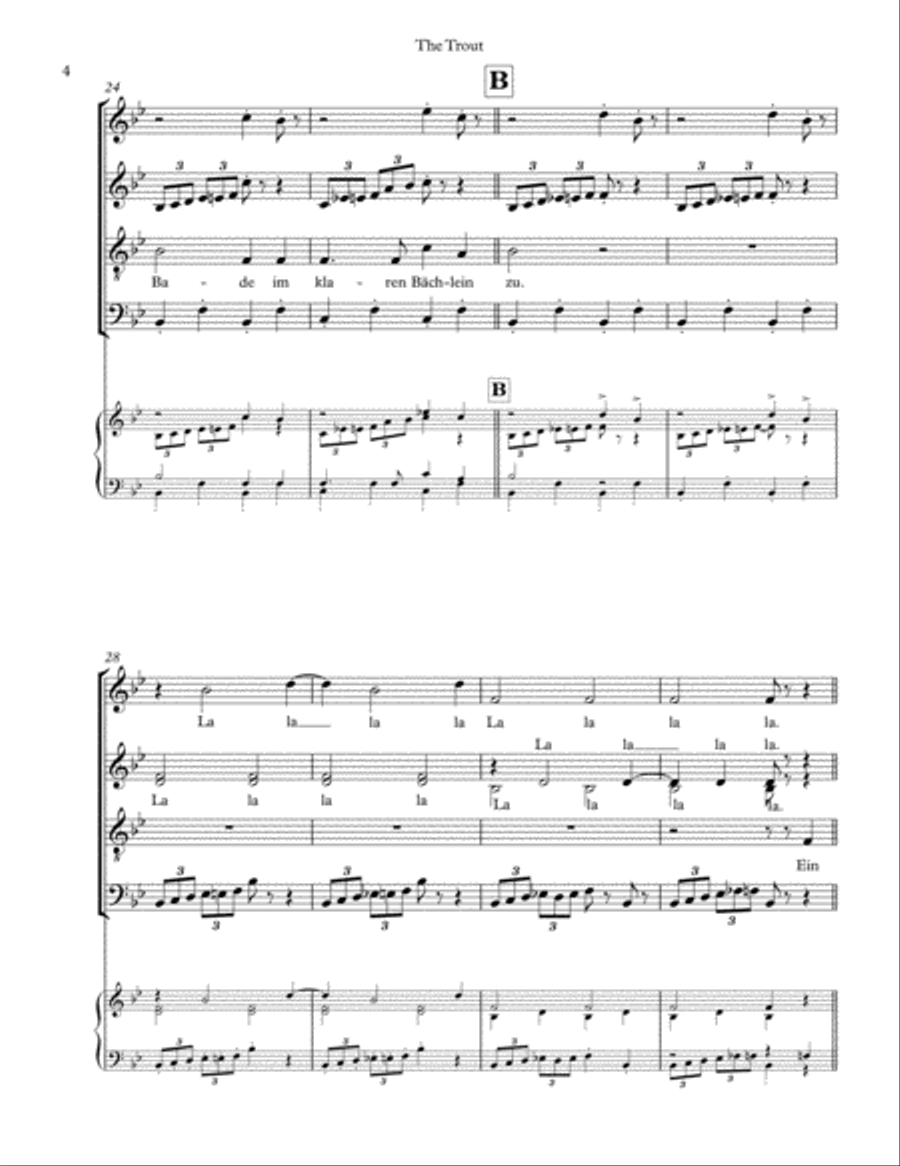 Die Forelle (Schubert). SATB a-cappella 4-Part scores gallery preview page 5