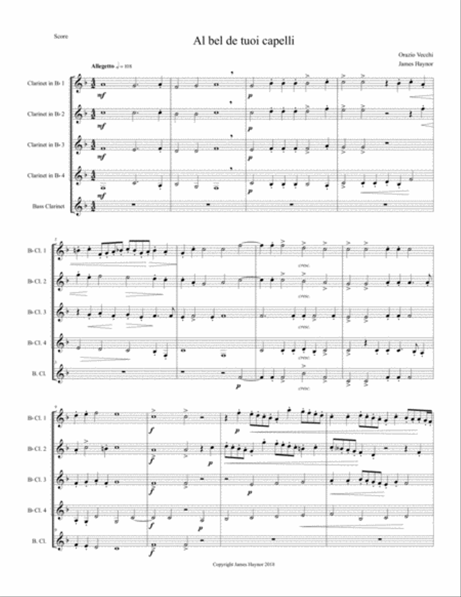 Al bel de tuoi capelli for Clarinet Quintet Clarinet Quintet scores gallery preview page 3