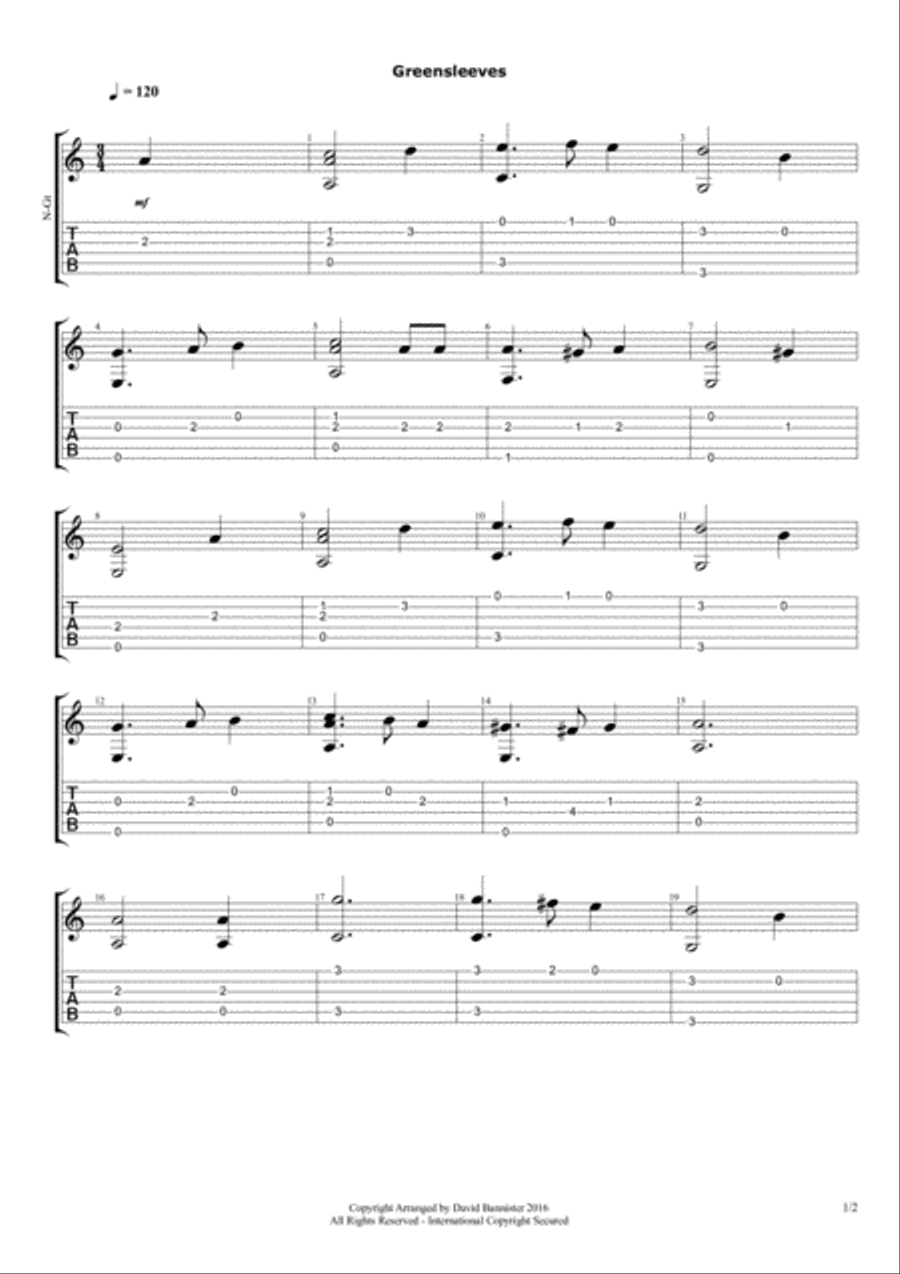 Greensleeves Classical Guitar scores gallery preview page 1