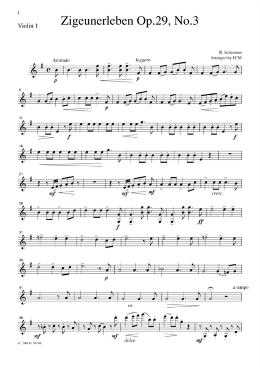 Schumann Zigeunerleben Op.29, No.3, for string quartet, CS502 String Quartet scores gallery preview page 3