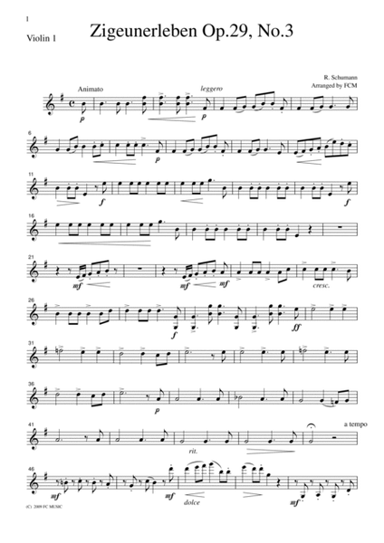 Schumann Zigeunerleben Op.29, No.3, for string quartet, CS502