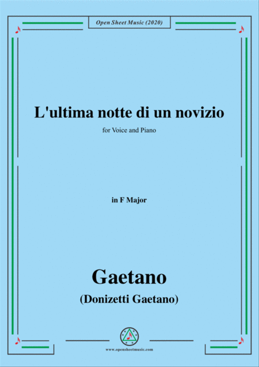 Donizetti-L'ultima notte di un novizio,in F Major,for Voice and Piano Voice Solo scores gallery preview page 1