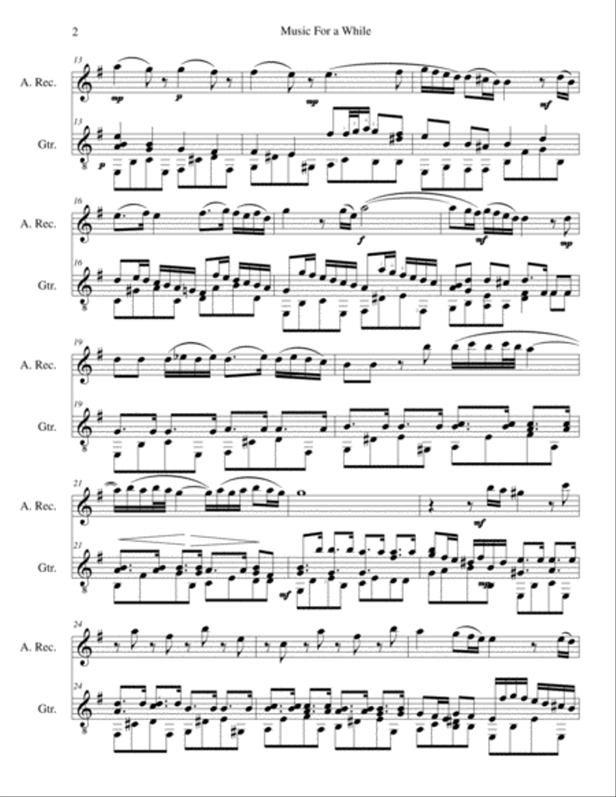 Music for a While for alto recorder and guitar Alto Recorder scores gallery preview page 2