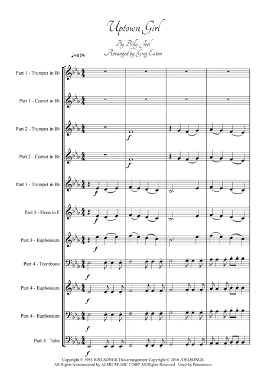 Uptown Girl Brass Ensemble scores gallery preview page 2