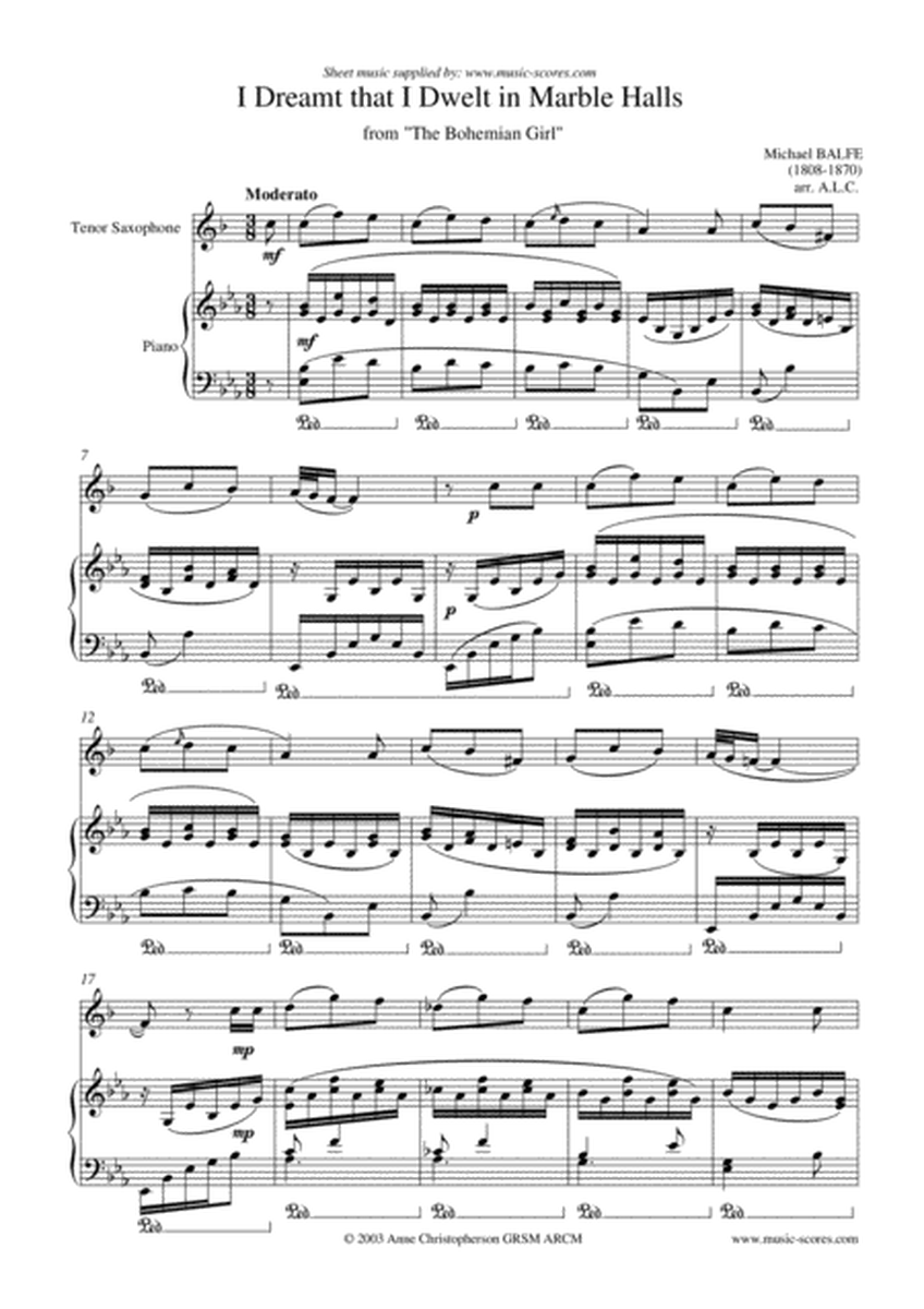 Marble Halls, from "The Bohemian Girl" - Tenor Saxophone and Piano image number null