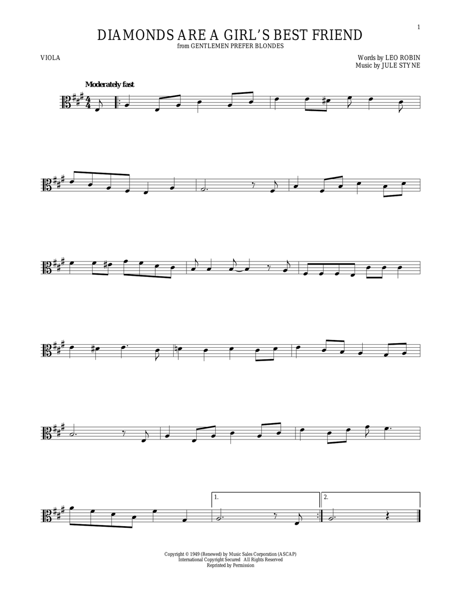 Diamonds Are A Girl's Best Friend Viola Solo scores gallery preview page 1