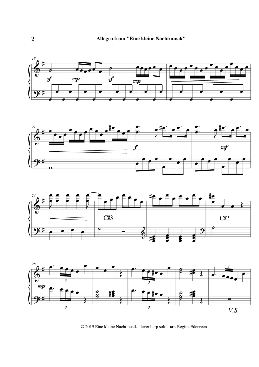 Allegro from ''Eine Kleine Nachtmusik'' (Mozart) - lever harp solo Celtic Harp scores gallery preview page 2