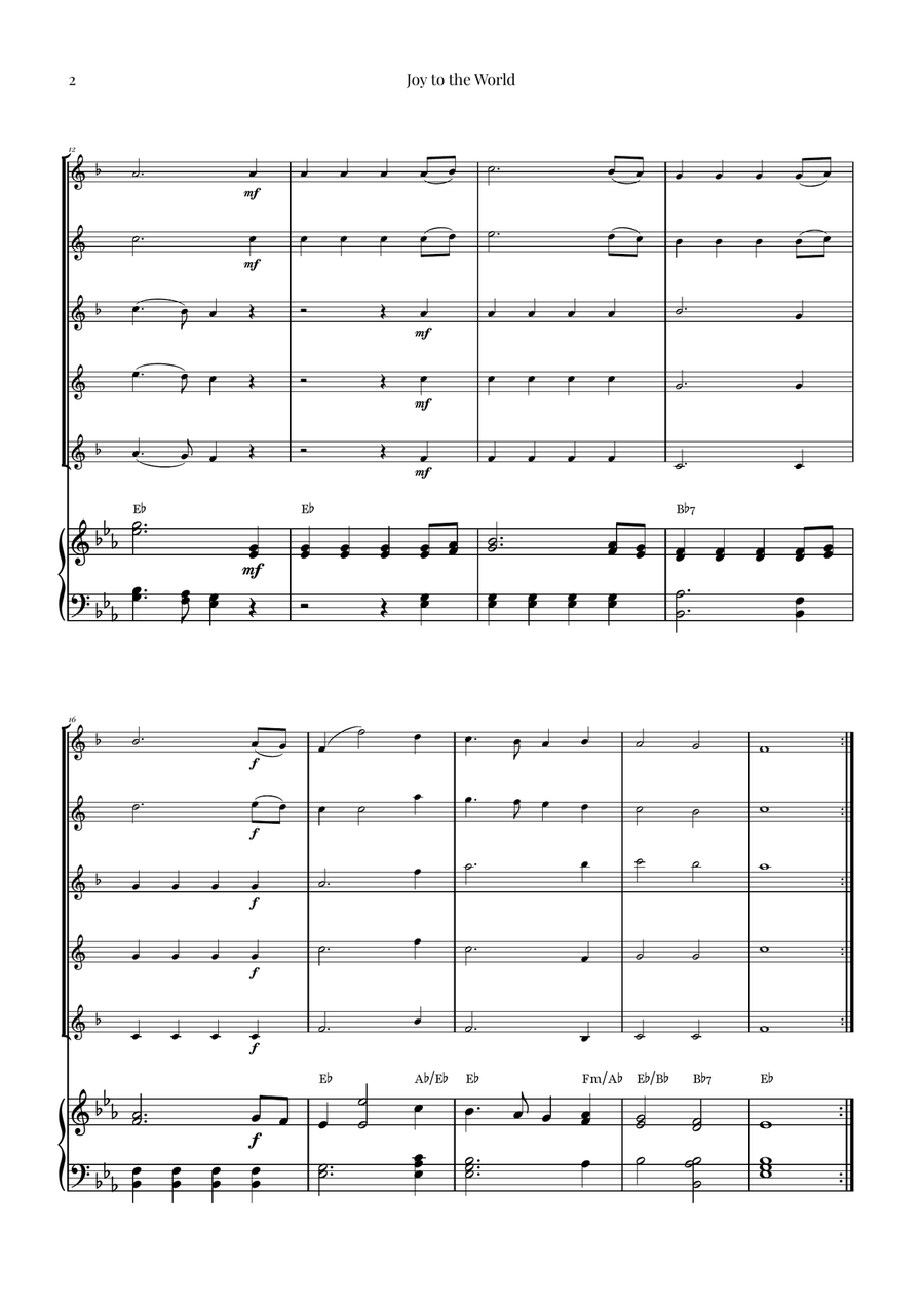 Joy to the World | STUNNING Arrangement Saxophone Quintet scores gallery preview page 2