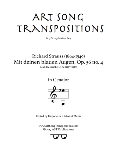 STRAUSS: Mit deinen blauen Augen, Op. 56 no. 4 (transposed to C major)