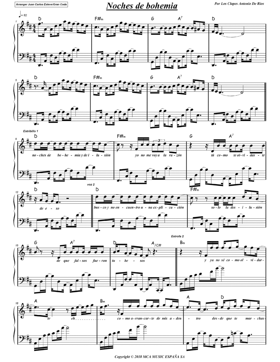 Noches De Bohemia Piano Solo scores gallery preview page 1