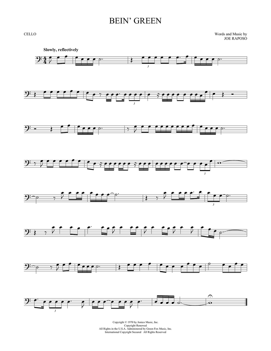 Bein' Green Bein' Green Cello Solo scores gallery preview page 1