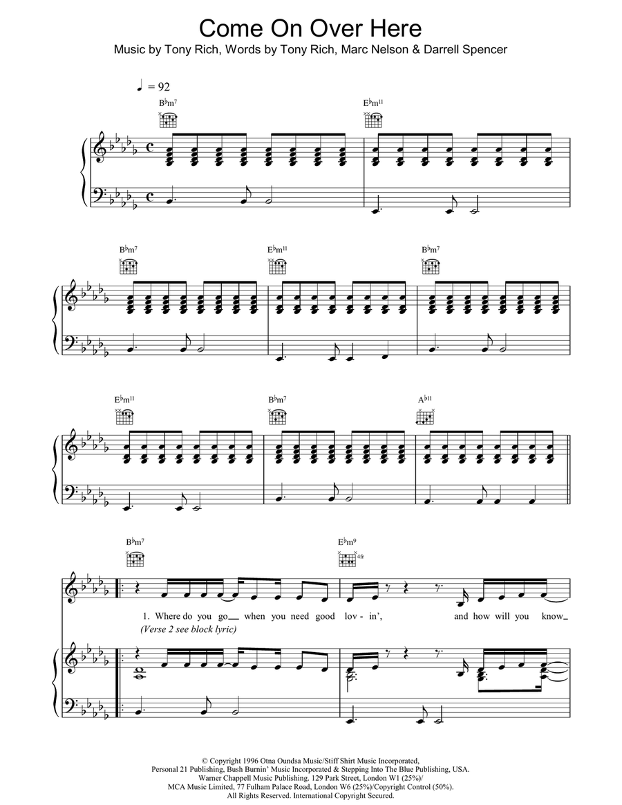 Come On Over Here Come On Over Here Piano, Vocal, Guitar scores gallery preview page 1