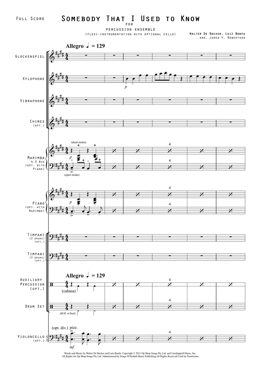 Somebody That I Used To Know - Score Only Percussion Ensemble scores gallery preview page 3
