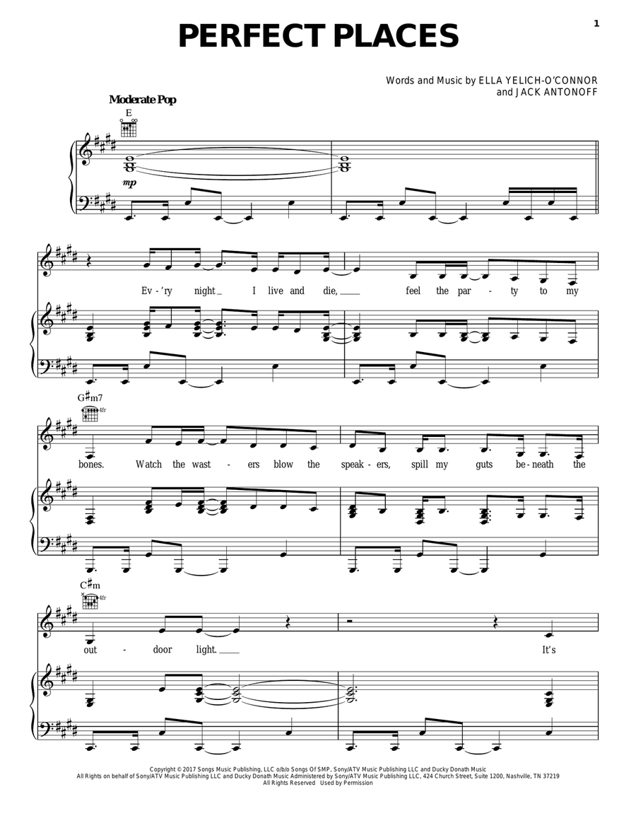 Perfect Places Perfect Places Piano, Vocal, Guitar scores gallery preview page 1