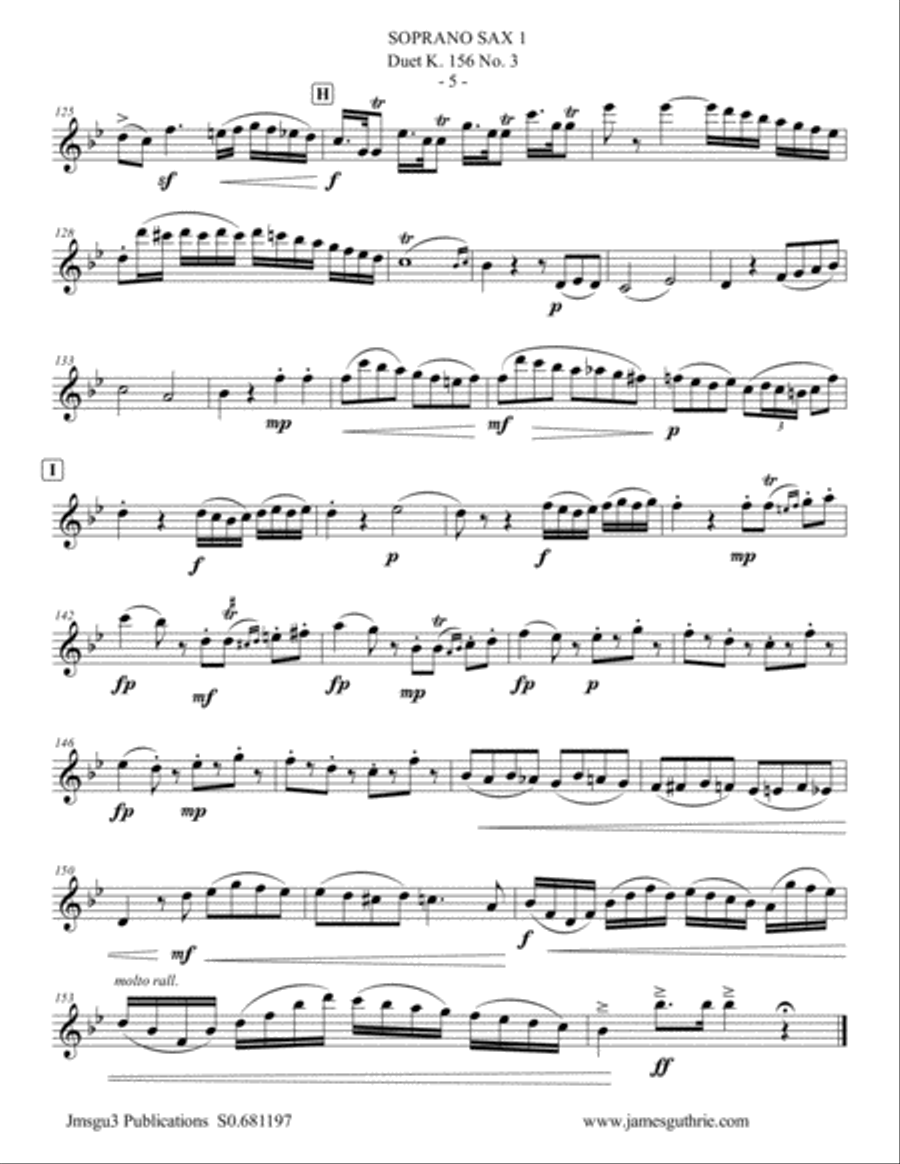 Mozart: 3 Duets K. 156 Complete for Soprano Sax Duo Woodwind Duet scores gallery preview page 5