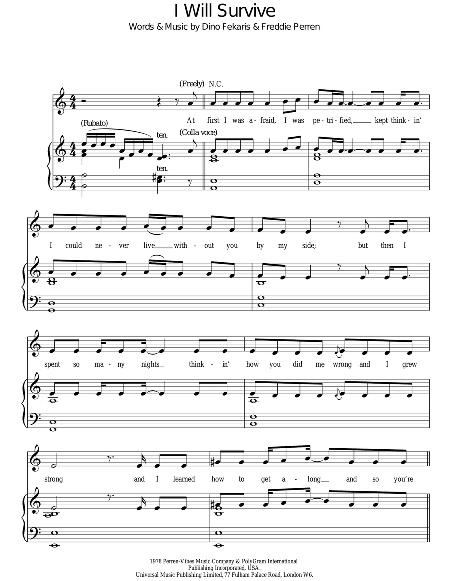 I Will Survive Piano, Vocal, Guitar scores gallery preview page 1