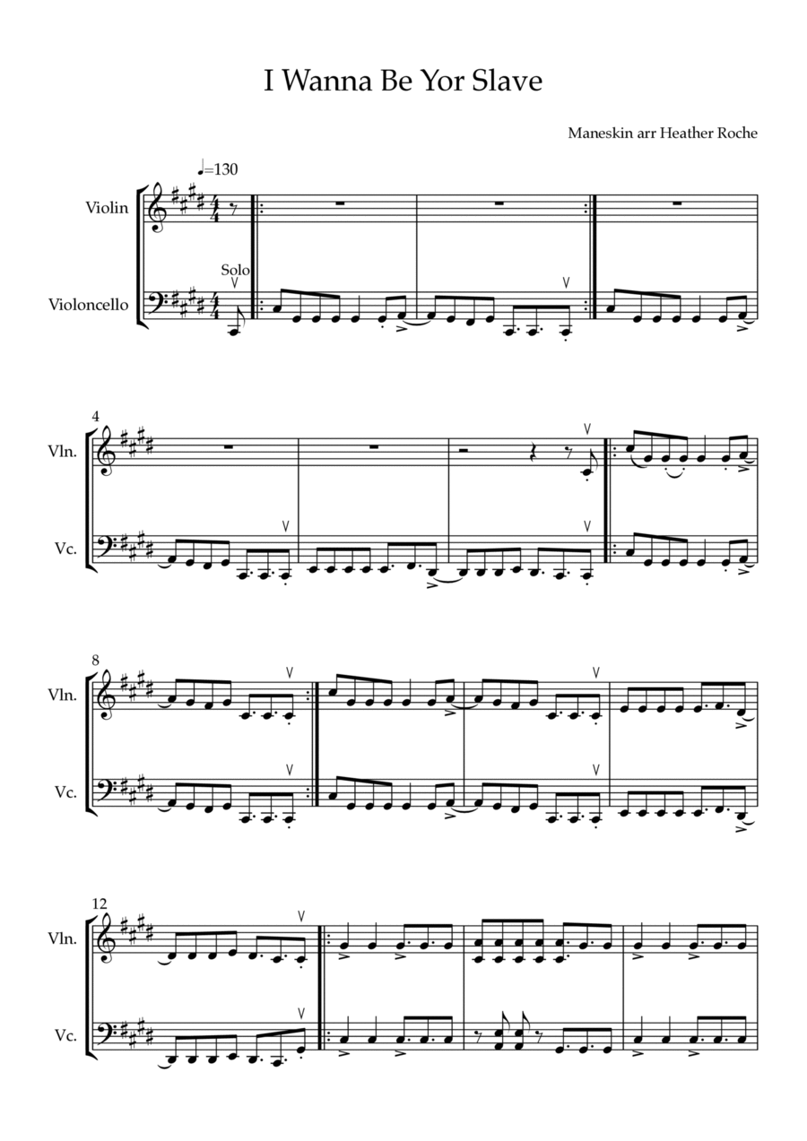 I Wanna Be Your Slave String Duet scores gallery preview page 1
