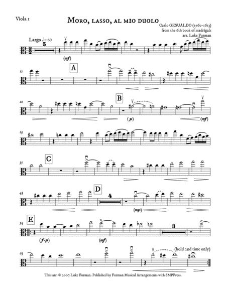 Moro, lasso, al mio duolo (Madrigal for Viola Quintet) image number null