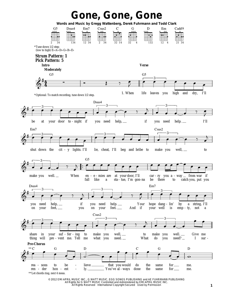 Gone Gone Acoustic Guitar scores gallery preview page 1