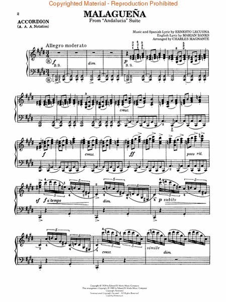 Malaguena - Accordion by Ernesto Lecuona Accordion - Sheet Music