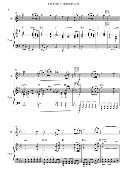 Amazing Grace (John Newton, E. O. Excell) for Flute Solo and Piano Accompaniment with Chords image number null