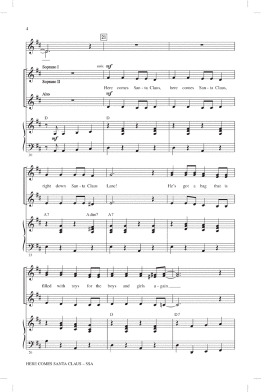 Here Comes Santa Claus (Right Down Santa Claus Lane) SSA scores gallery preview page 3