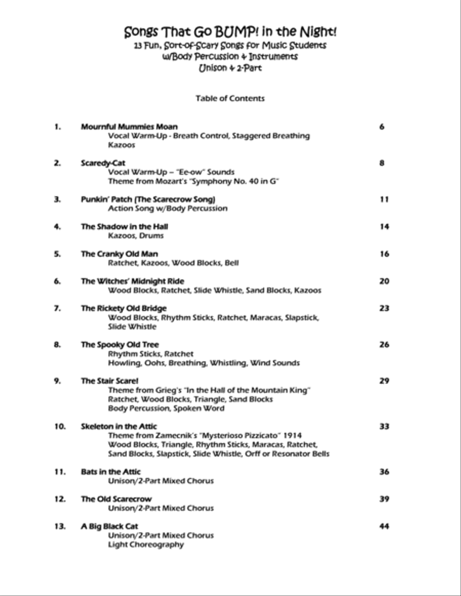 Songs That Go Bump! in the Night (13 Fun, Sort-of-Scary Songs for Music Students) Unison/2-Part Unison Choir scores gallery preview page 5