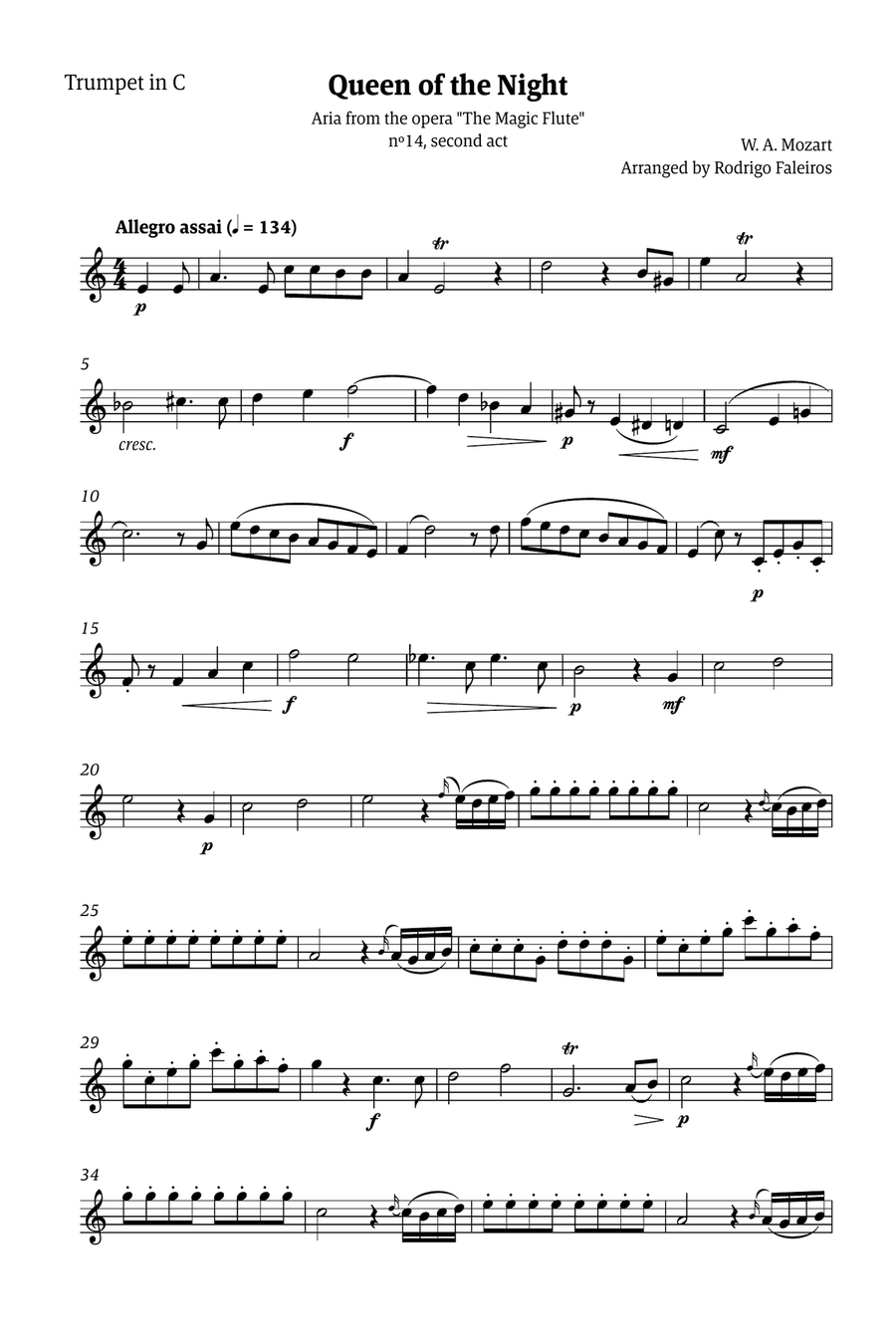 Queen of the Night - for solo trumpet in C Chamber Music scores gallery preview page 1