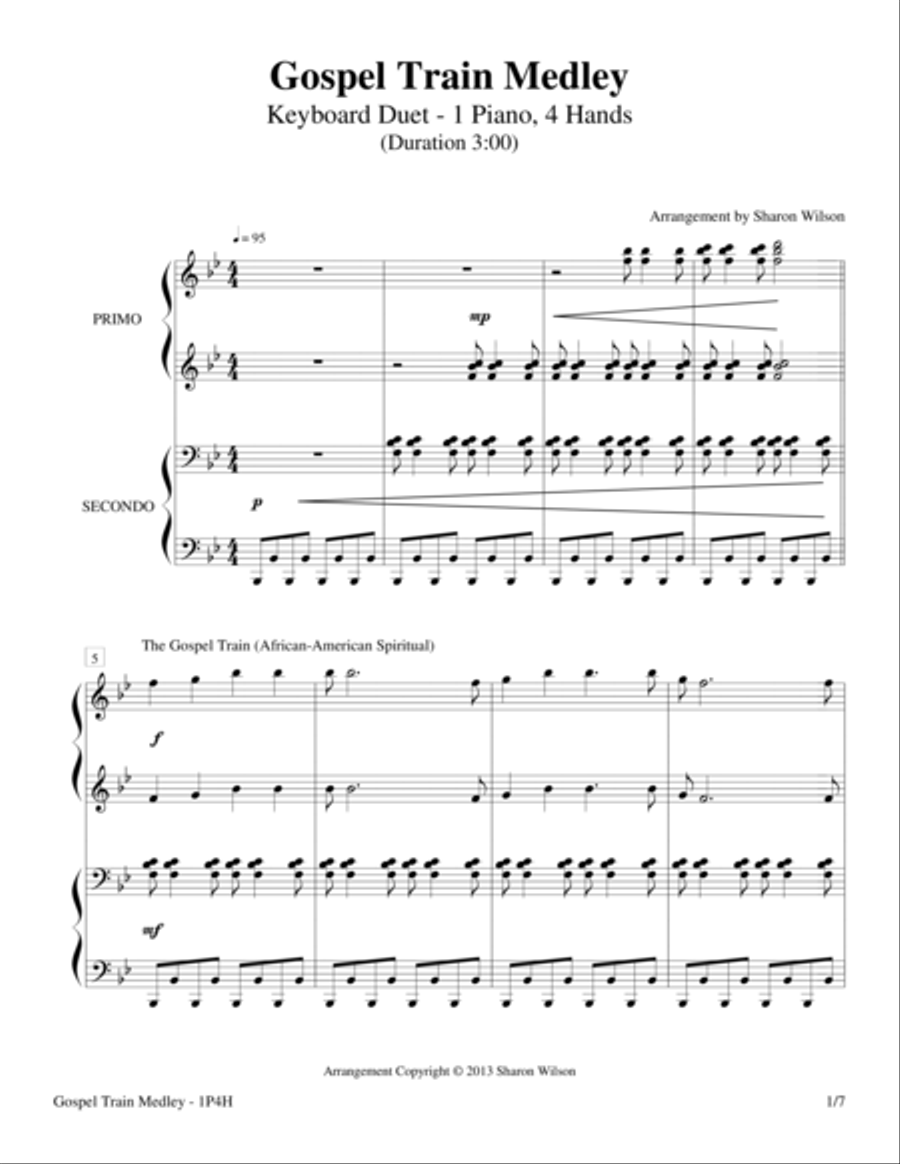 Gospel Train Medley (1 Piano, 4-Hands) 1 Piano, 4-Hands scores gallery preview page 1