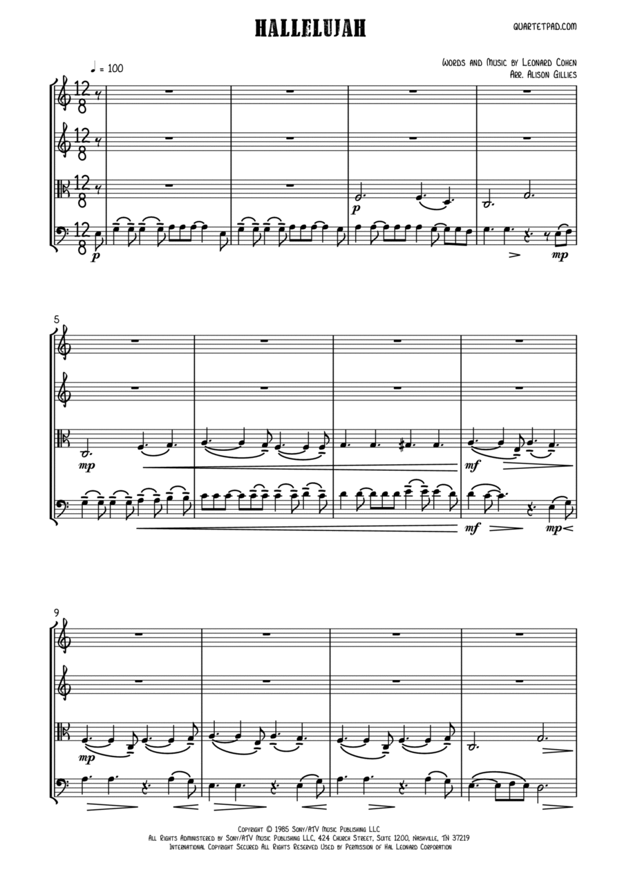 Hallelujah String Quartet scores gallery preview page 1
