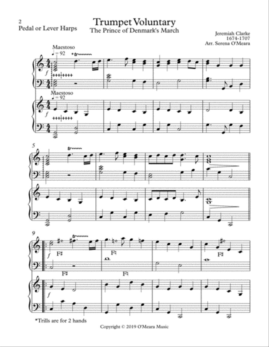 Trumpet Voluntary (The Prince of Denmark’s March), Harp Duet Trumpet scores gallery preview page 2