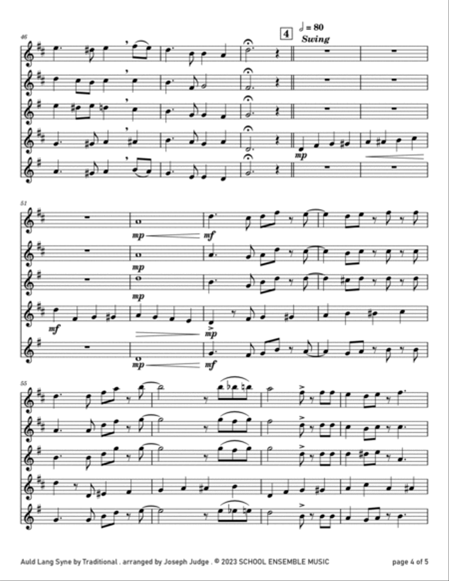 Auld Lang Syne for Saxophone Quartet in Schools Saxophone Quartet scores gallery preview page 4