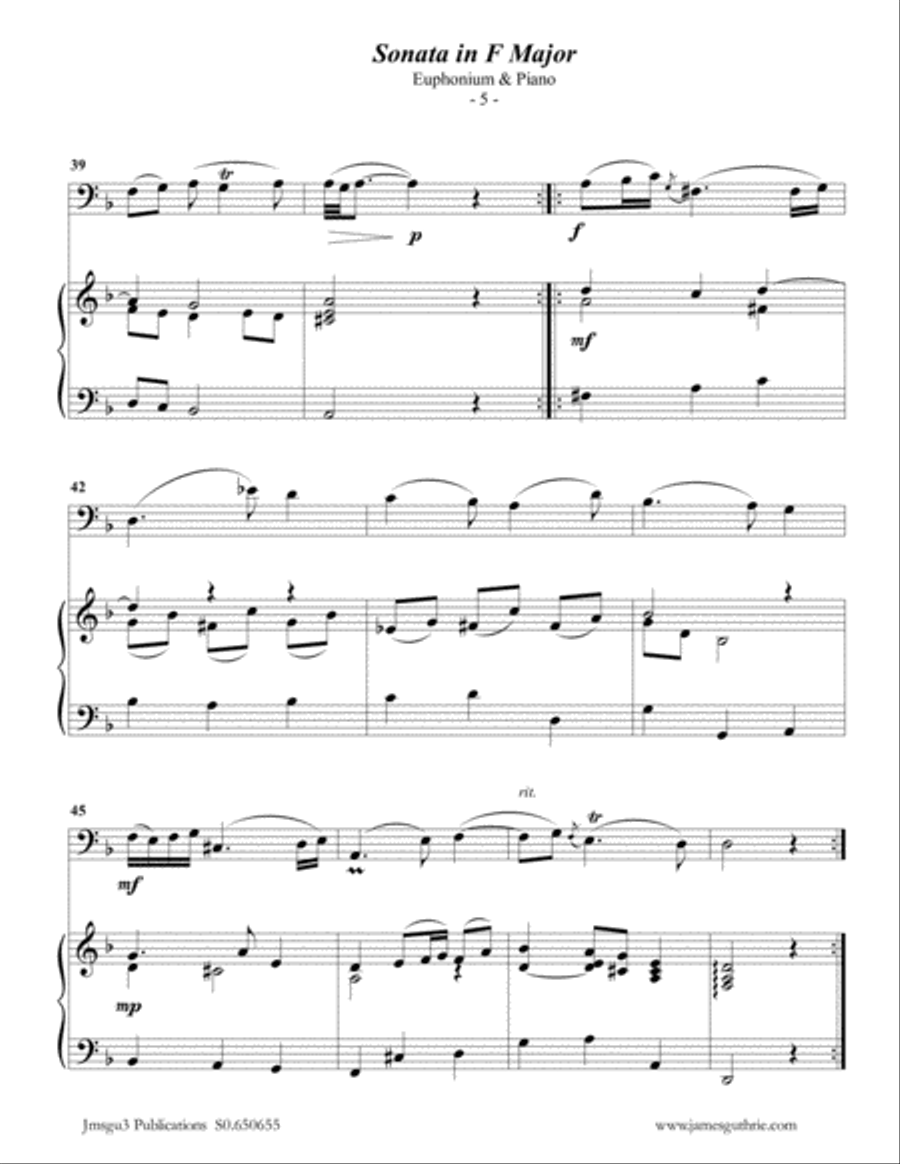 Telemann: Sonata in F Major for Euphonium & Piano Euphonium scores gallery preview page 5