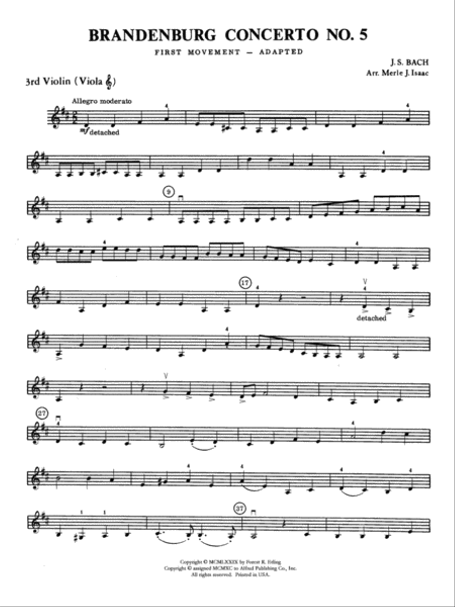 Brandenburg Concerto No. 5: 3rd Violin (Viola [TC]) String Orchestra scores gallery preview page 1
