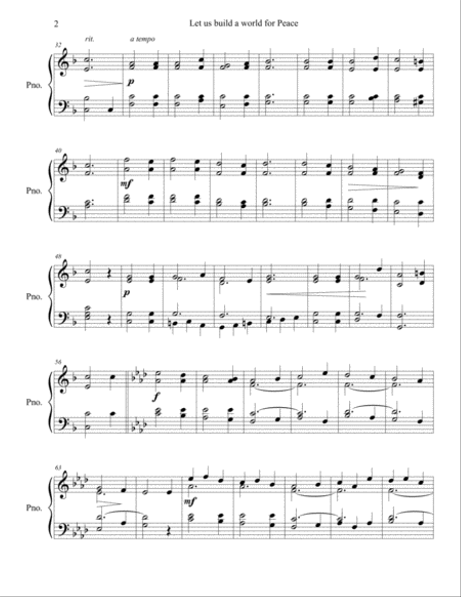 Let us build a world for Peace Piano Solo scores gallery preview page 3