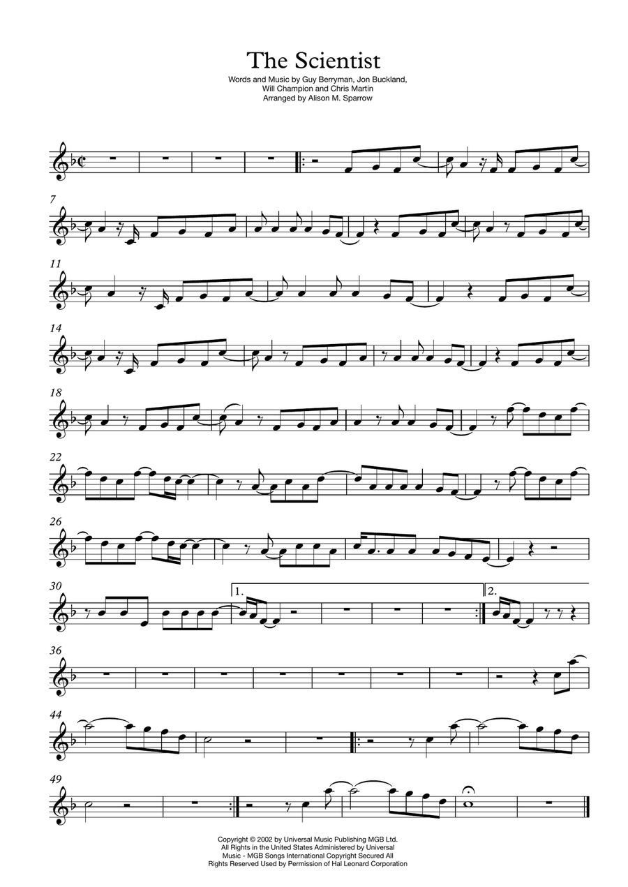 The Scientist Violin Solo scores gallery preview page 1