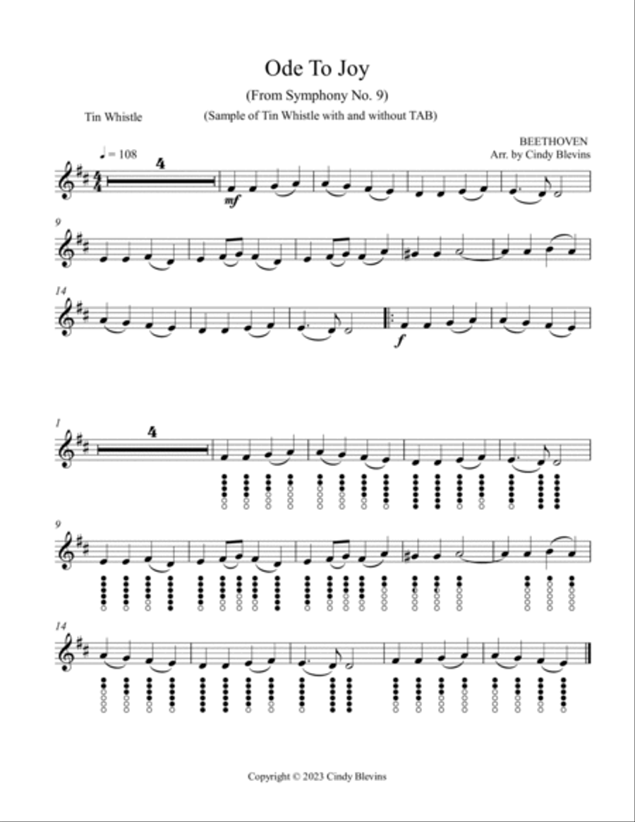 Ode To Joy, Harp and Tin Whistle (D) Harp scores gallery preview page 2