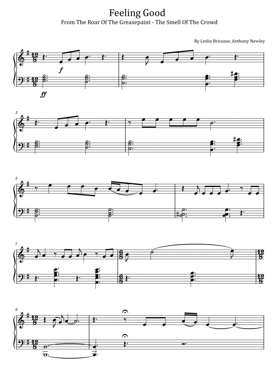 Feeling Good Feeling Good Piano Solo scores gallery preview page 1