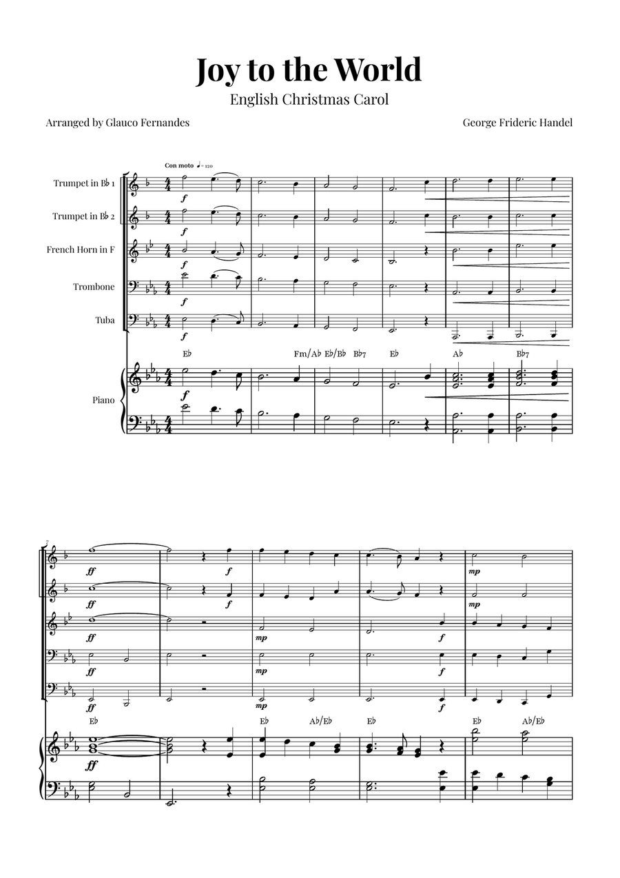 Joy to the World | STUNNING Arrangement Brass Quintet scores gallery preview page 1