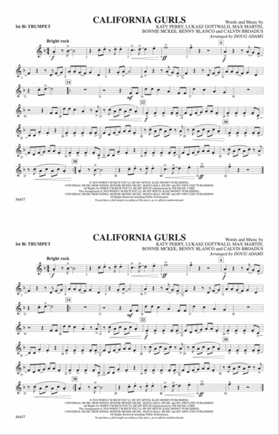 California Gurls: 1st B-flat Trumpet Marching Band scores gallery preview page 1